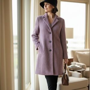DKNY Lavender Herringbone Coat – Chic Texture Hidden Pocket Detail Size PS